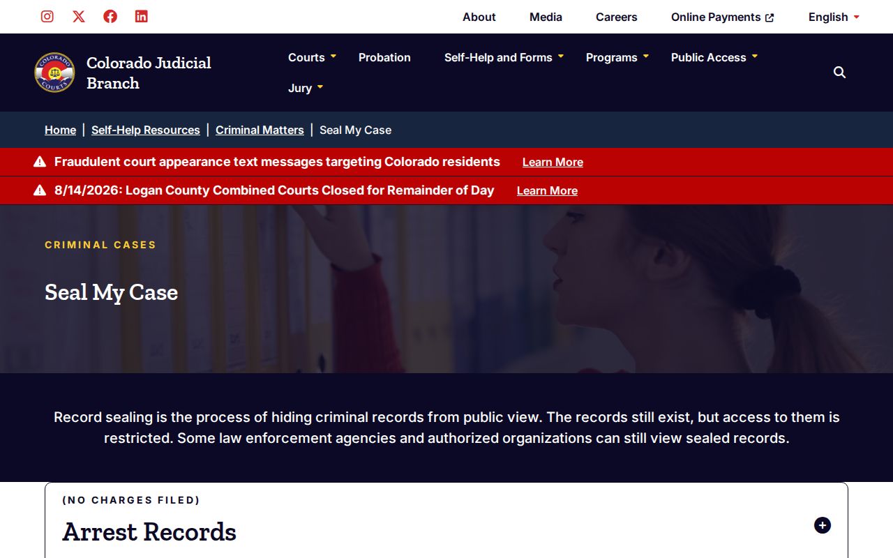 Colorado sealing forms for Logan County arrest and booking records