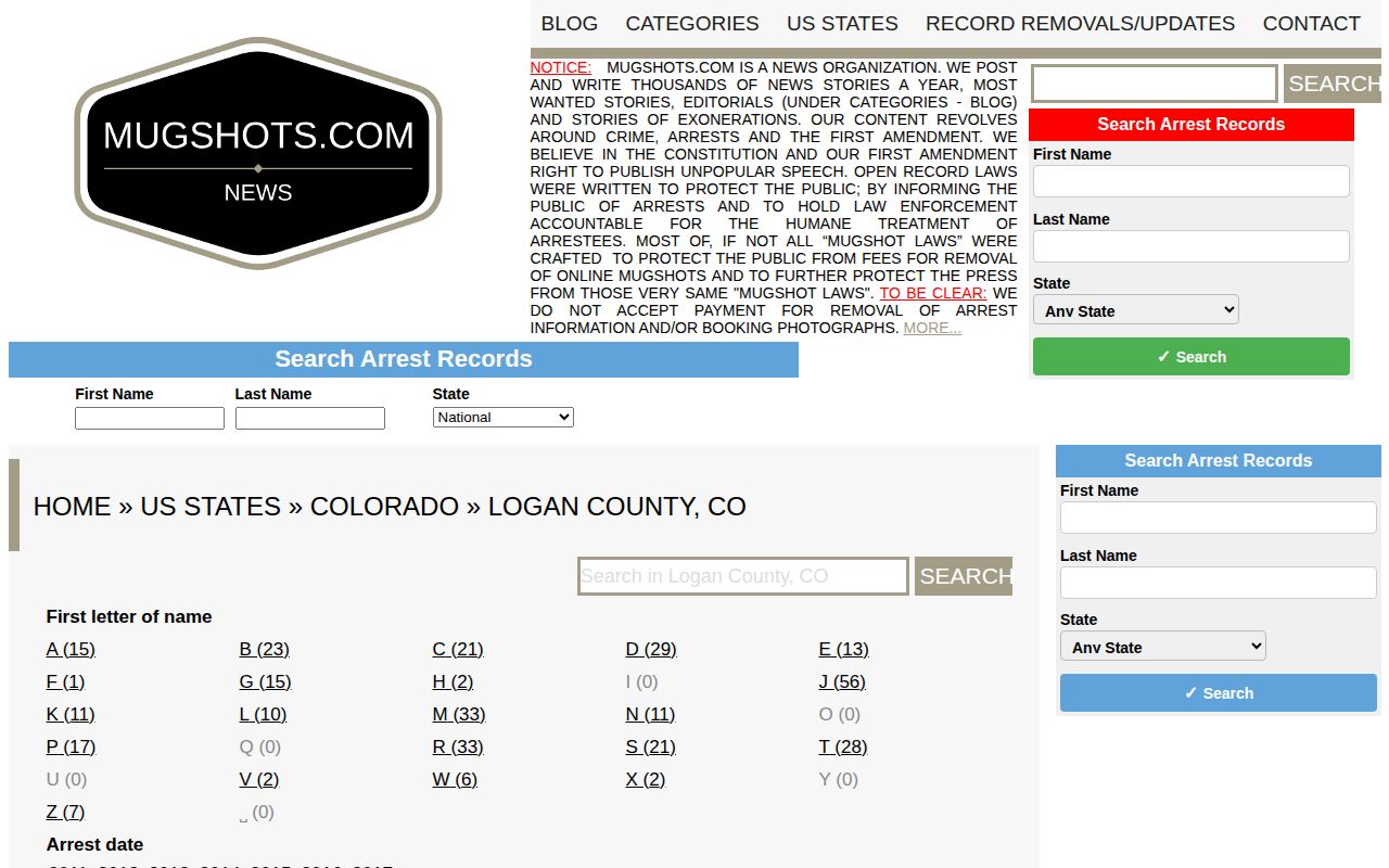 Logan County historical mugshot directory record context